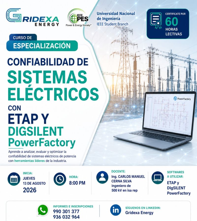 Curso de Especialización en Confiabilidad de Sistemas Eléctricos con ETAP y DIgSILENT PowerFactory